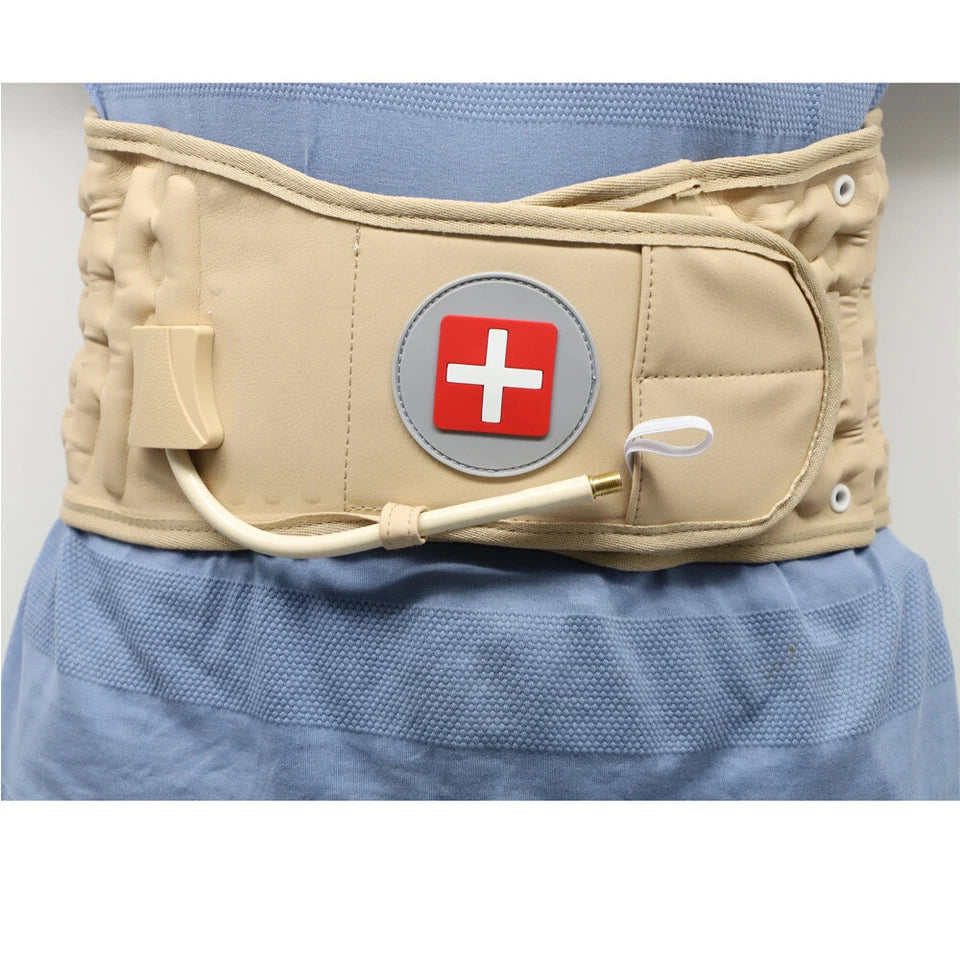 Lumbar traction belt in use